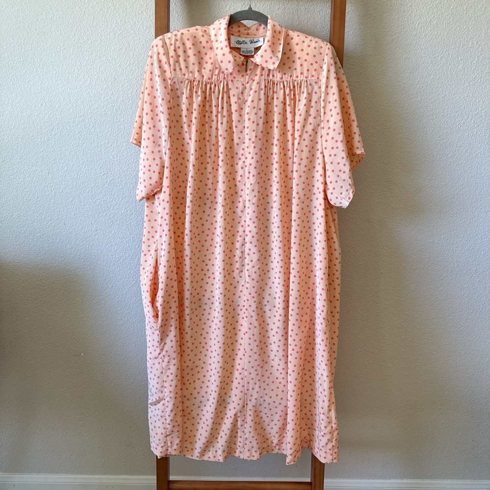 Vintage mollie parnis pink&Peach Polka Dot zip-Up day dress